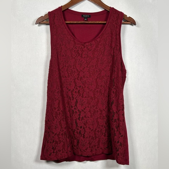 Talbots Maroon Lace Front Tank Top - Picture 1 of 8